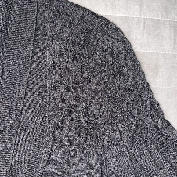 KENAR L Charcoal Gray Knit Open Front Shawl Collar Quarter Sleeve Cardigan - Picture 10 of 11